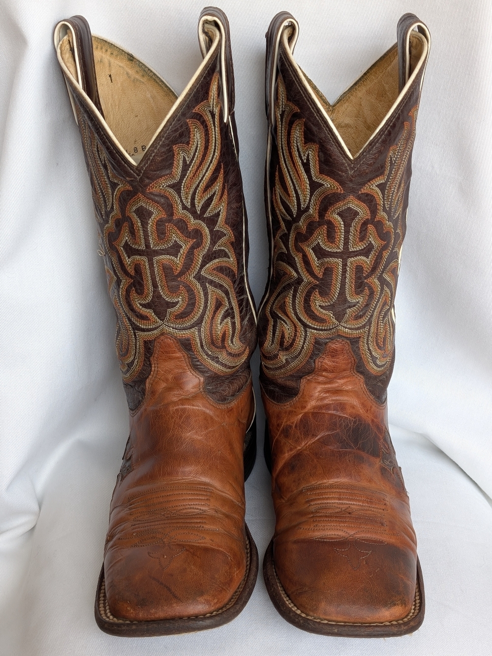 Tony Lama Vintage Leather Cowboy Boots Women's 8 B Brown Cross USA - Picture 2 of 13